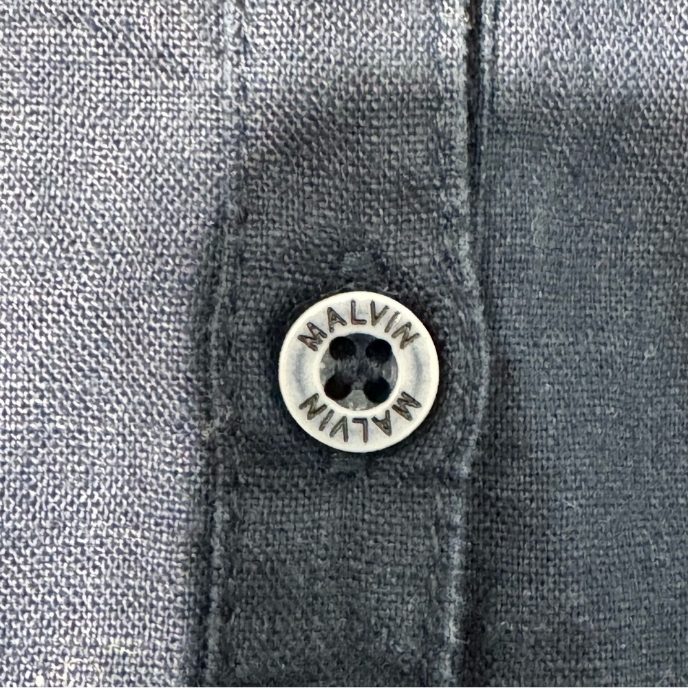 Malvin I ❤️ Linen Navy Shirt Dress Size M Button Front Midi Minimalist Classic - Picture 5 of 12